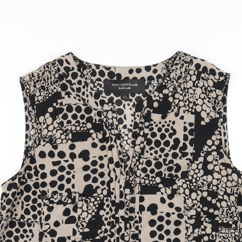 Paul Costelloe Womens Black Geometric Polyester Basic Tank Size 10 V-Neck