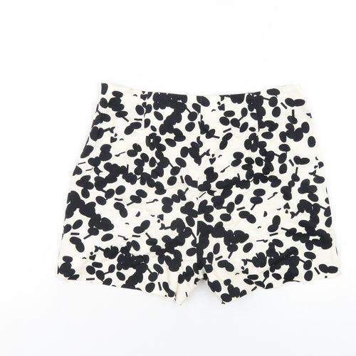 Zara Womens White Geometric Cotton Basic Shorts Size S Regular Zip