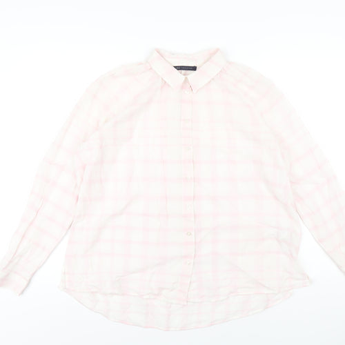 Marks and Spencer Womens Pink Plaid Cotton Basic Button-Up Size 10 Collared