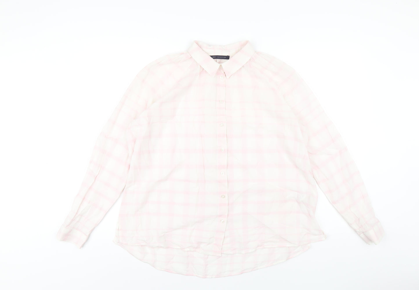 Marks and Spencer Womens Pink Plaid Cotton Basic Button-Up Size 10 Collared