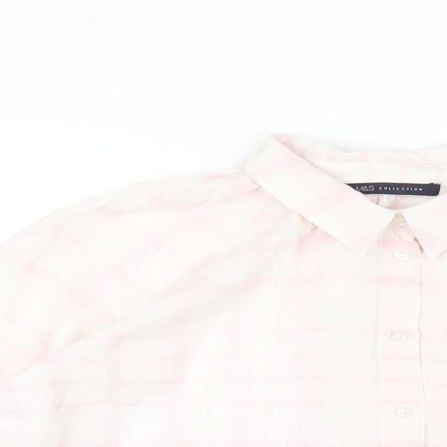 Marks and Spencer Womens Pink Plaid Cotton Basic Button-Up Size 10 Collared