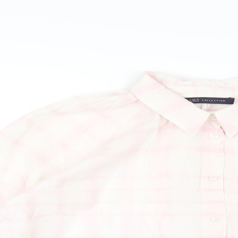Marks and Spencer Womens Pink Plaid Cotton Basic Button-Up Size 10 Collared