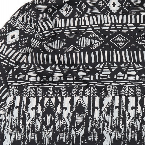 Bob Mackie Womens Black Geometric Polyester Basic Button-Up Size XS Collared