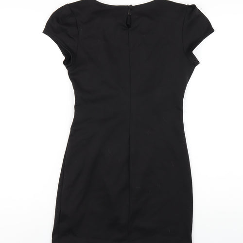 New Look Womens Black Polyester A-Line Size 10 Round Neck Button