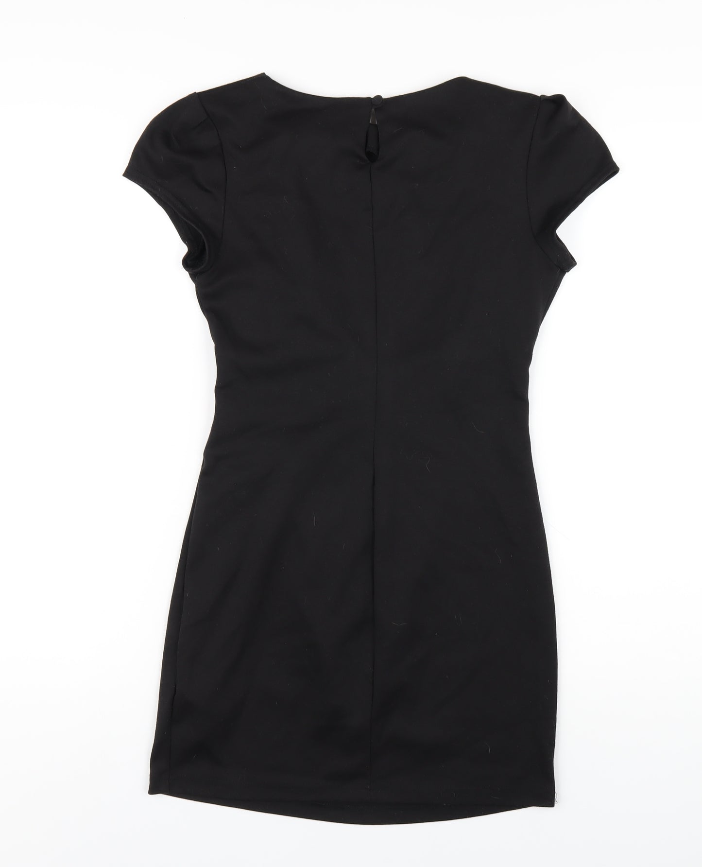 New Look Womens Black Polyester A-Line Size 10 Round Neck Button
