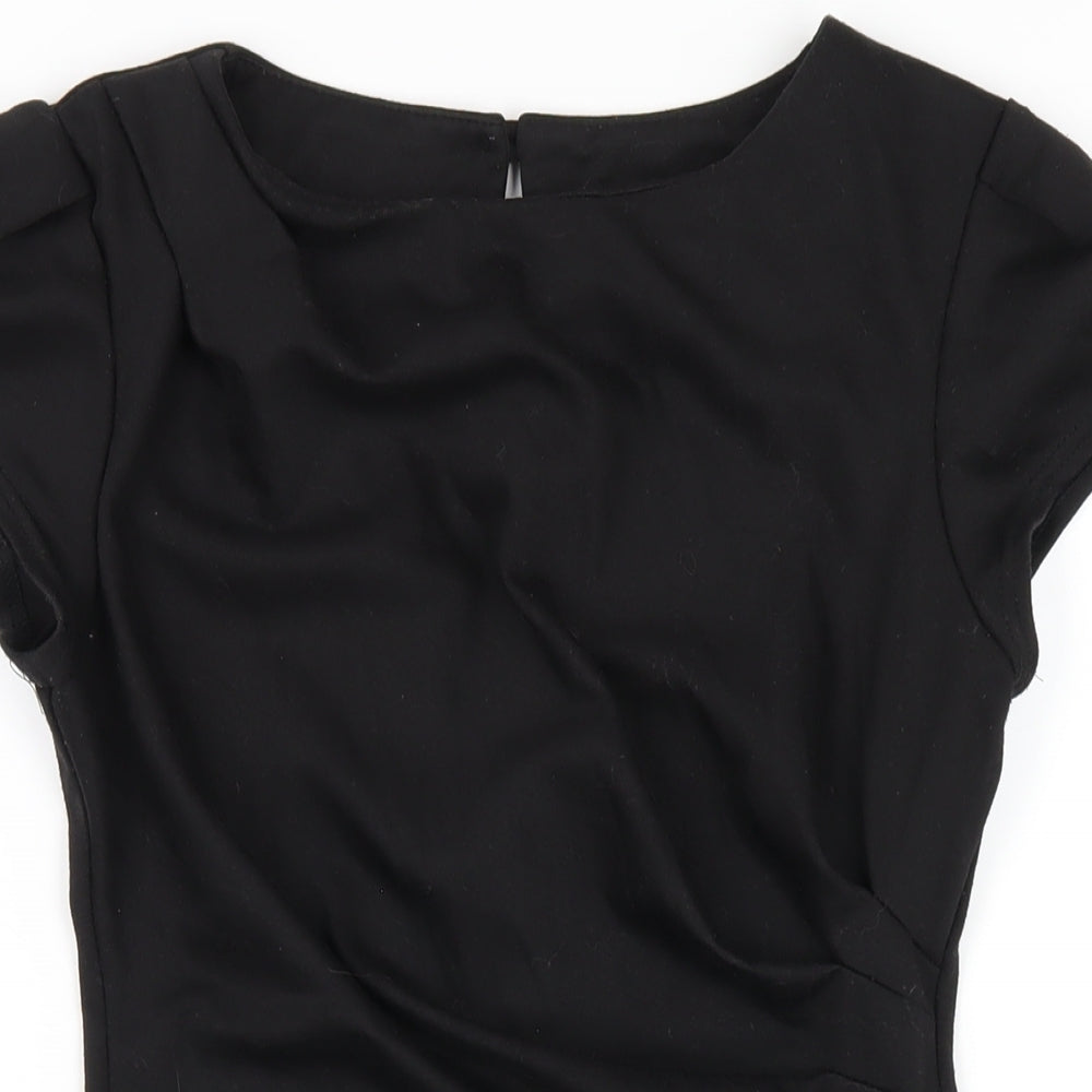 New Look Womens Black Polyester A-Line Size 10 Round Neck Button