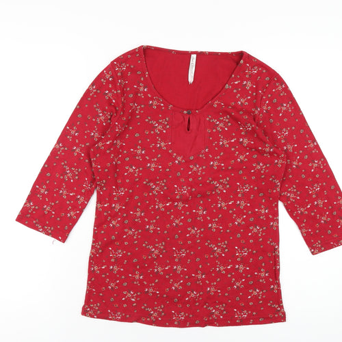 Bonmarché Womens Red Floral Polyester Basic T-Shirt Size S Scoop Neck