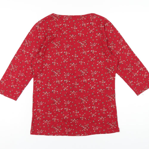 Bonmarché Womens Red Floral Polyester Basic T-Shirt Size S Scoop Neck