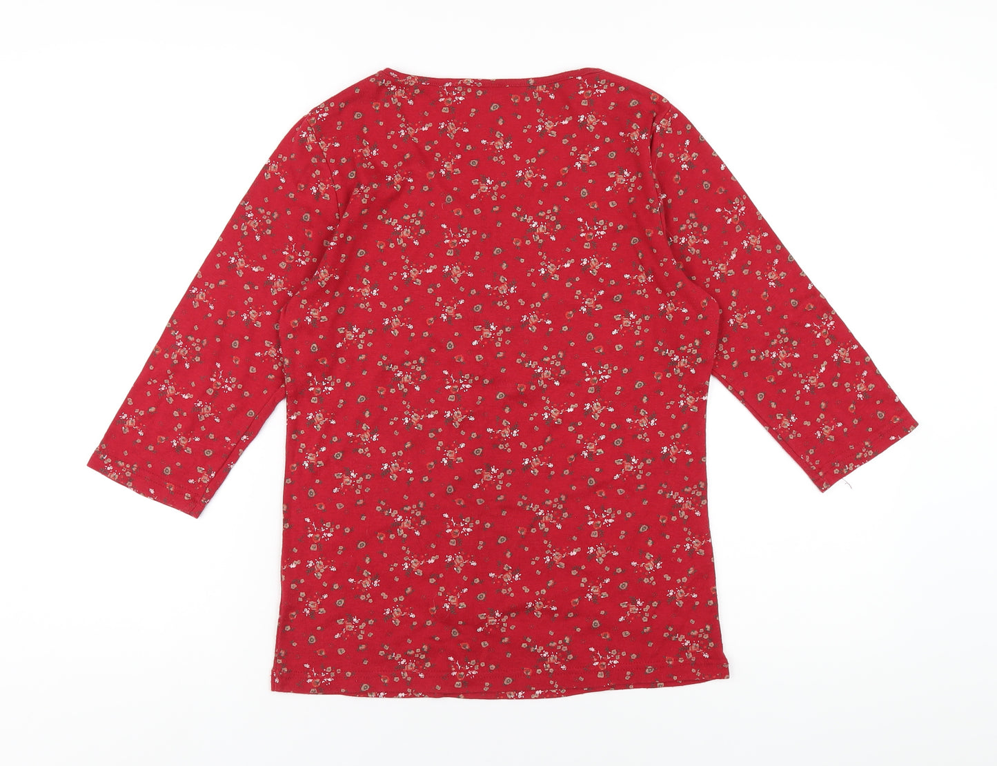 Bonmarché Womens Red Floral Polyester Basic T-Shirt Size S Scoop Neck