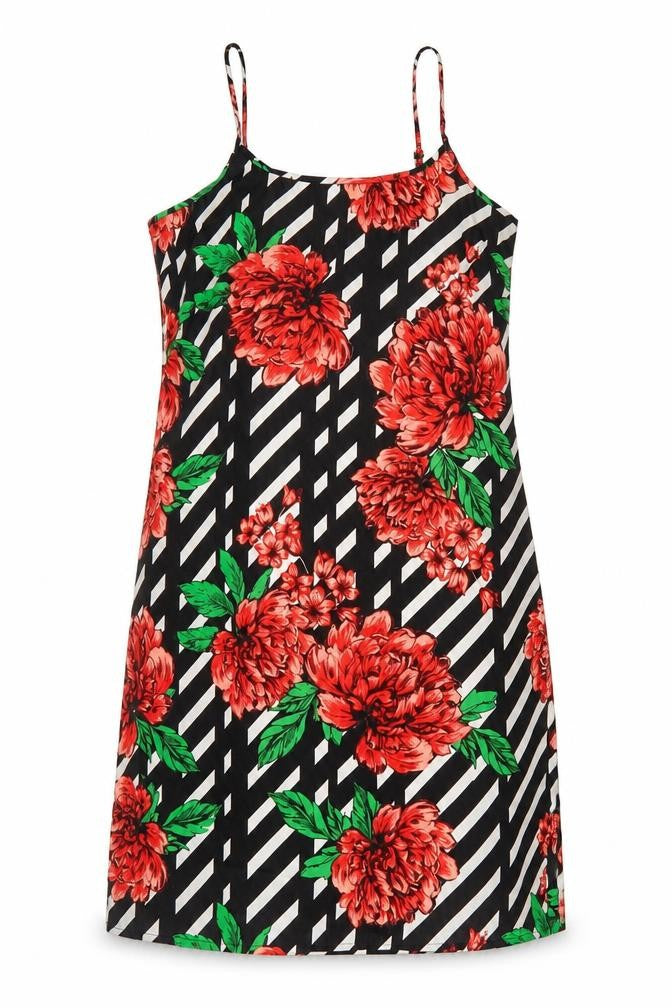 Front view of River Island women’s multicoloured geometric nylon a-line, size UK 10, round neck pullover