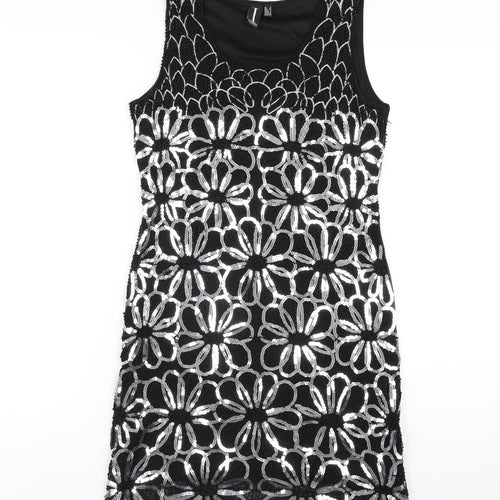 Izabel London Womens Black Geometric Nylon Tank Dress Size 8 Round Neck Pullover