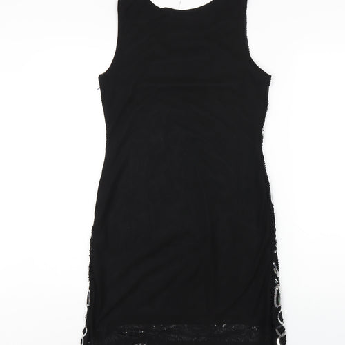 Izabel London Womens Black Geometric Nylon Tank Dress Size 8 Round Neck Pullover