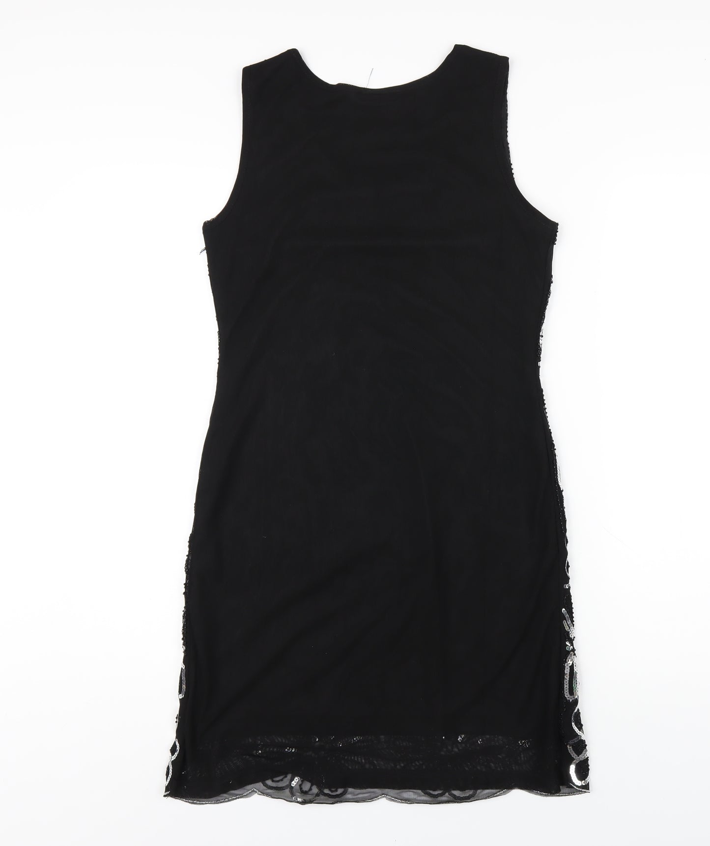 Izabel London Womens Black Geometric Nylon Tank Dress Size 8 Round Neck Pullover