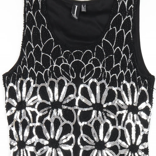 Izabel London Womens Black Geometric Nylon Tank Dress Size 8 Round Neck Pullover