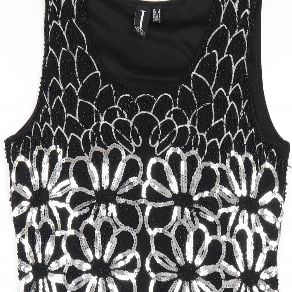 Izabel London Womens Black Geometric Nylon Tank Dress Size 8 Round Neck Pullover