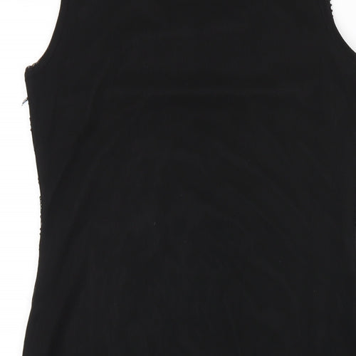 Izabel London Womens Black Geometric Nylon Tank Dress Size 8 Round Neck Pullover