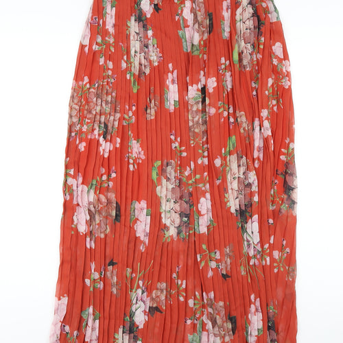 Urban Touch Womens Orange Floral Polyester Pleated Skirt Size 8 Zip