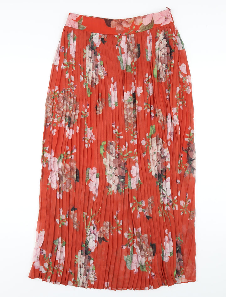 Urban Touch Womens Orange Floral Polyester Pleated Skirt Size 8 Zip