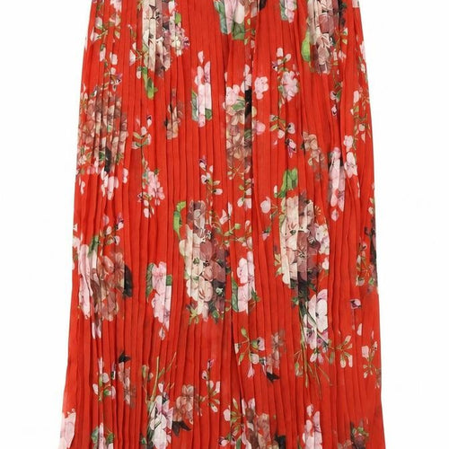 Urban Touch Womens Orange Floral Polyester Pleated Skirt Size 8 Zip