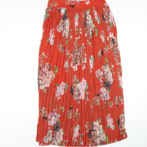 Urban Touch Womens Orange Floral Polyester Pleated Skirt Size 8 Zip