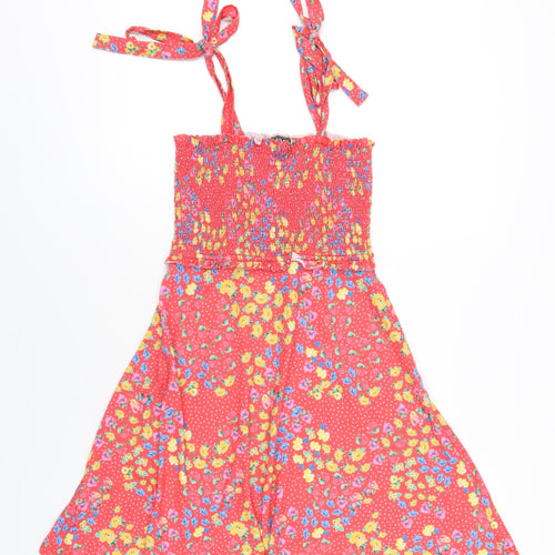 Lipsy Womens Red Floral Polyester Skater Dress Size 8 Square Neck Pullover