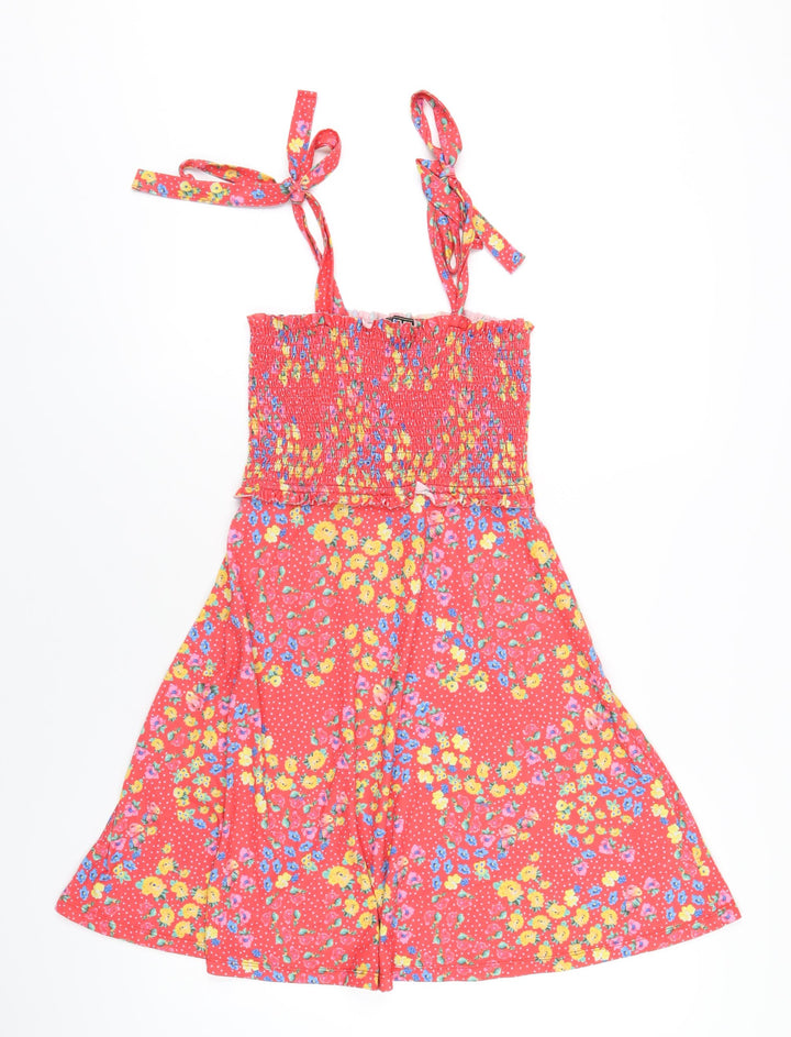 Lipsy Womens Red Floral Polyester Skater Dress Size 8 Square Neck Pullover