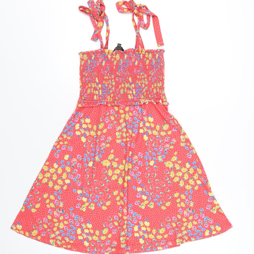 Lipsy Womens Red Floral Polyester Skater Dress Size 8 Square Neck Pullover