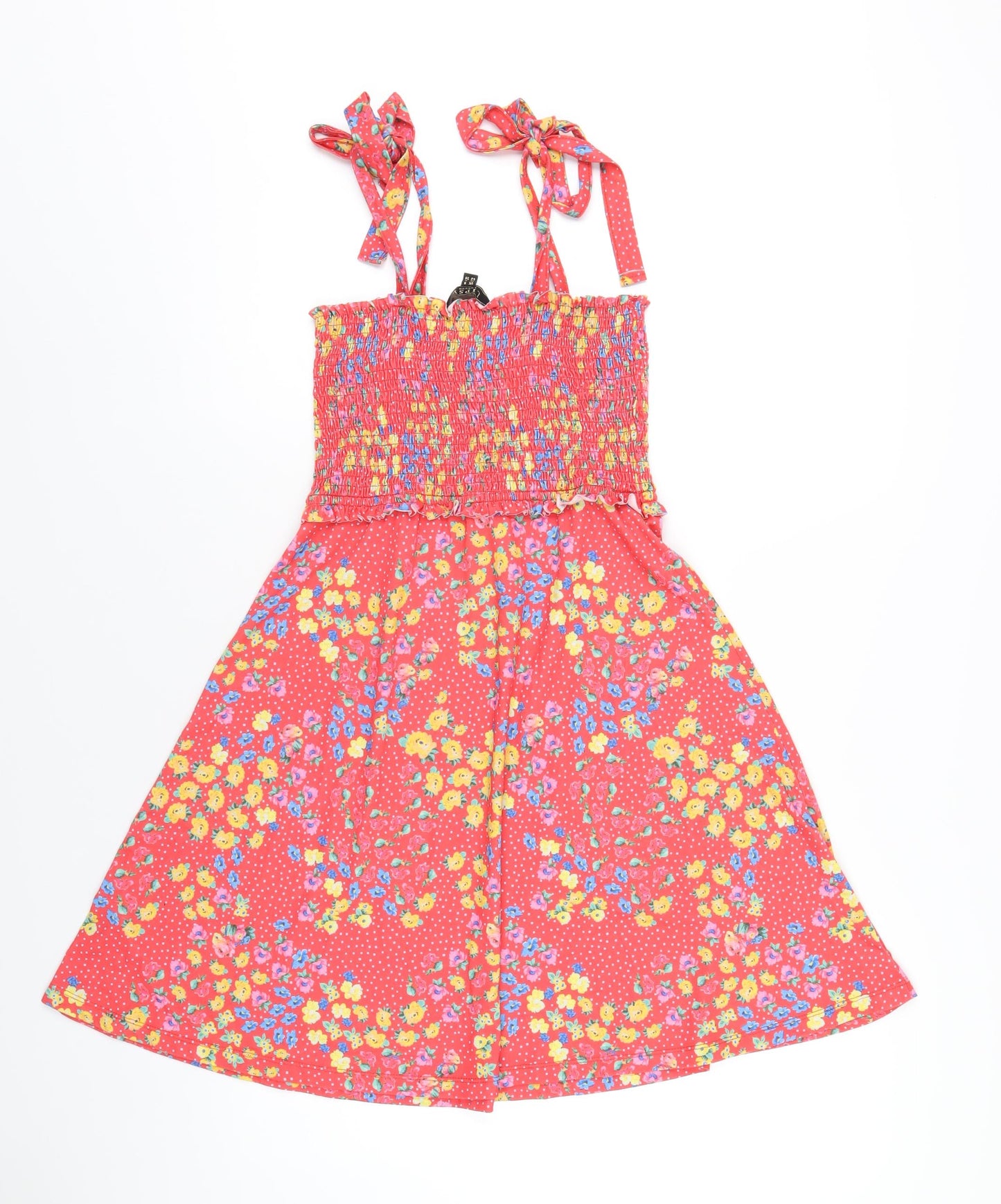 Lipsy Womens Red Floral Polyester Skater Dress Size 8 Square Neck Pullover