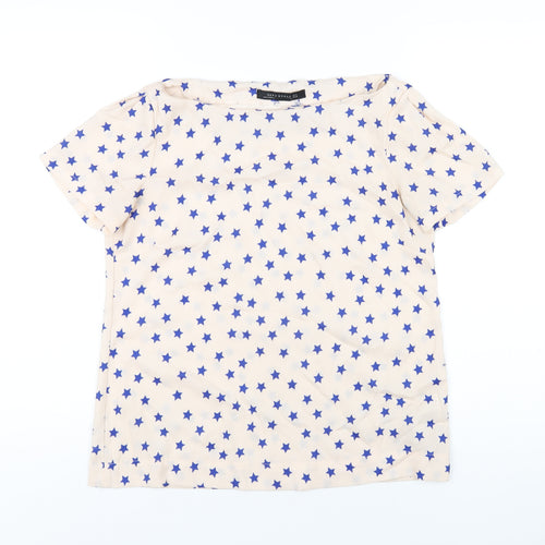 Zara Womens Pink Geometric Polyester Basic T-Shirt Size M Boat Neck