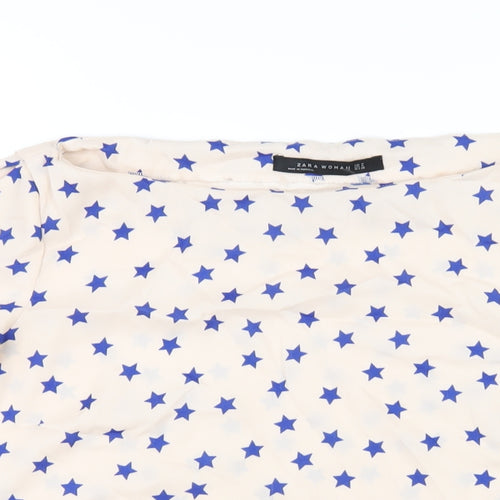Zara Womens Pink Geometric Polyester Basic T-Shirt Size M Boat Neck