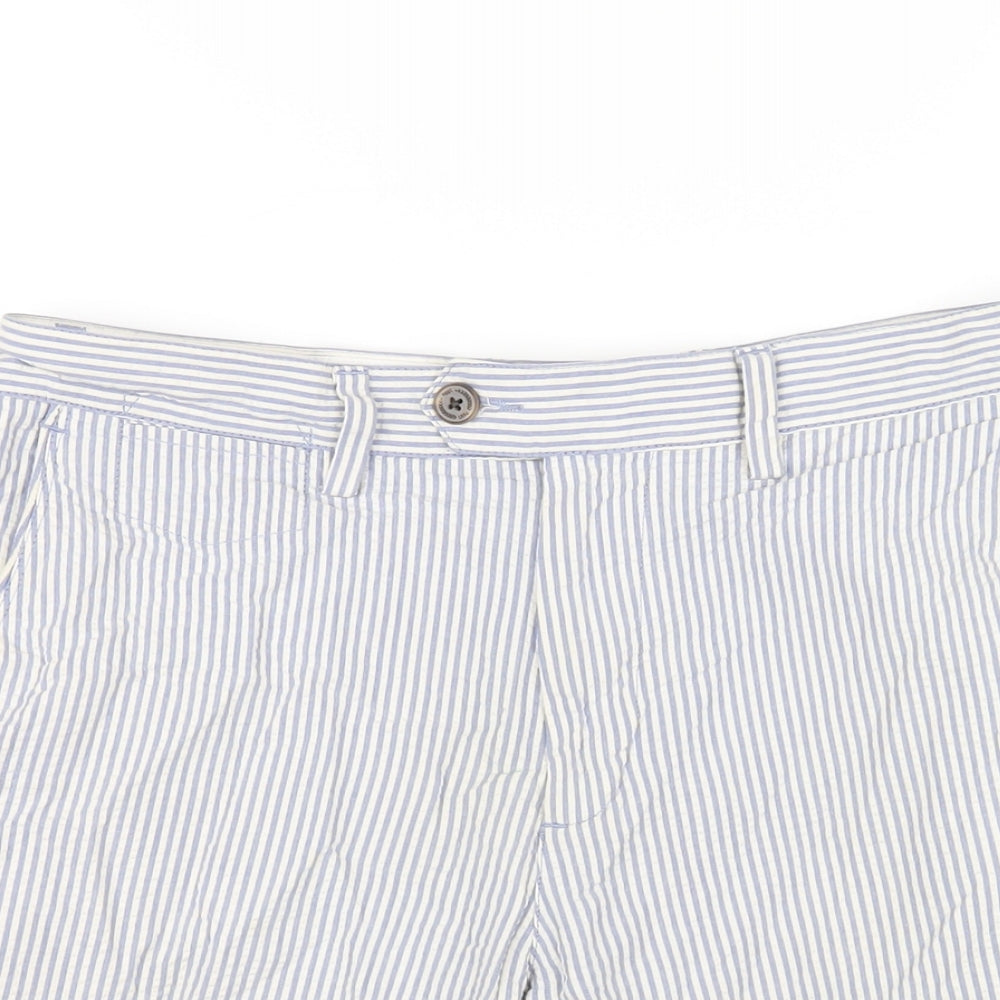 Blue Harbour Mens Blue Striped Cotton Bermuda Shorts Size 32 in L11 in Regular Zip