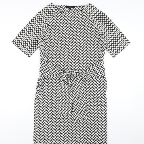 NEXT Womens Black Geometric Polyester A-Line Size 8 Round Neck Zip