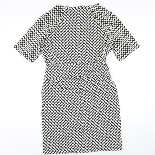 NEXT Womens Black Geometric Polyester A-Line Size 8 Round Neck Zip