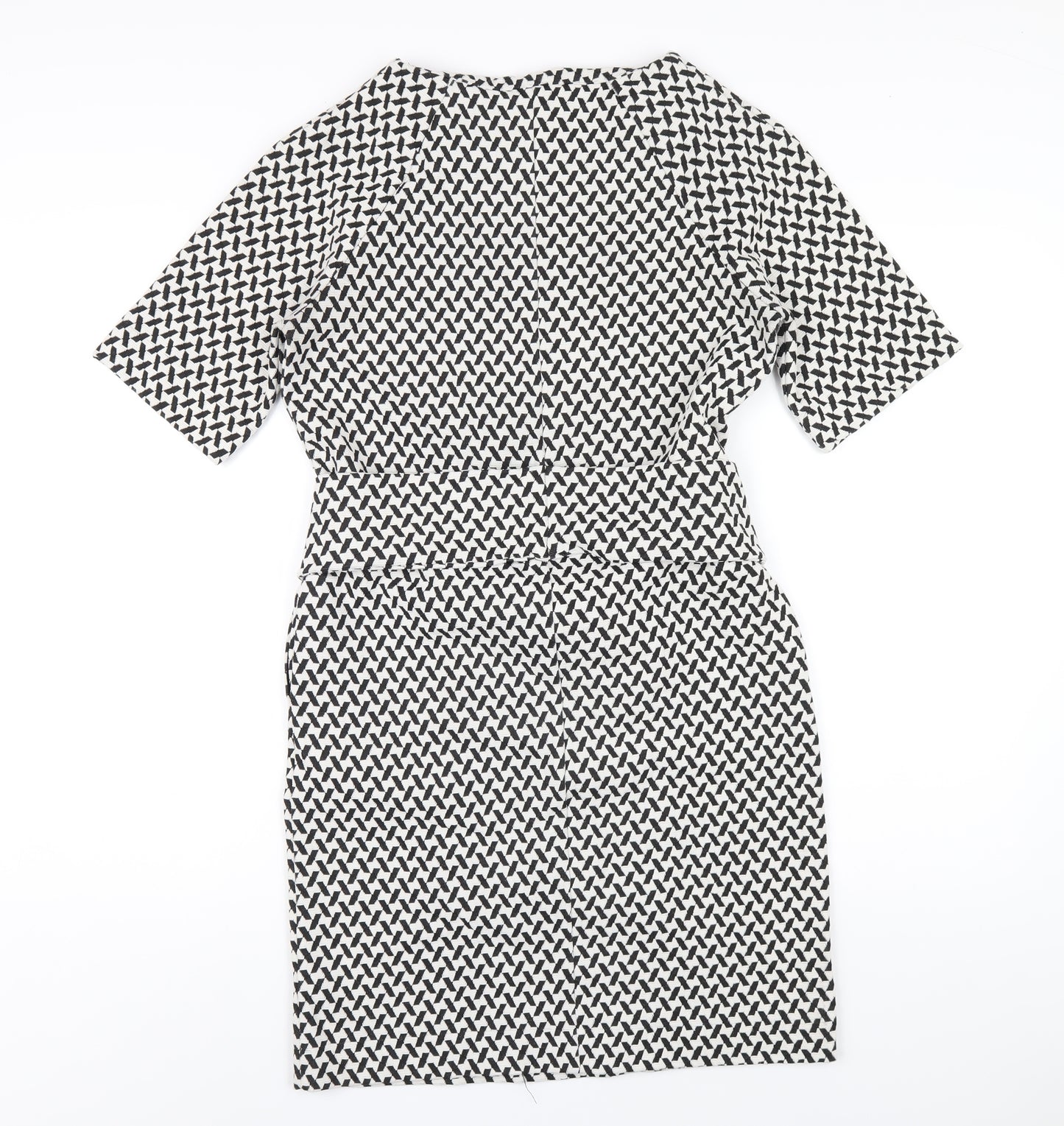 NEXT Womens Black Geometric Polyester A-Line Size 8 Round Neck Zip