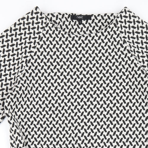 NEXT Womens Black Geometric Polyester A-Line Size 8 Round Neck Zip