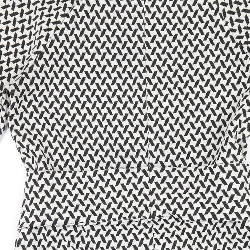 NEXT Womens Black Geometric Polyester A-Line Size 8 Round Neck Zip
