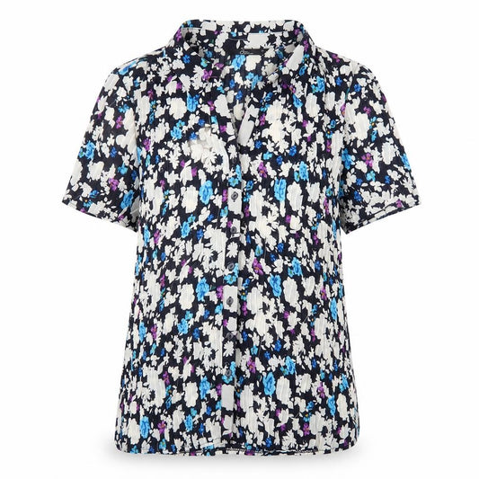 Front view of Bonmarché women’s multicoloured floral polyester basic button-up, size UK 22, collared