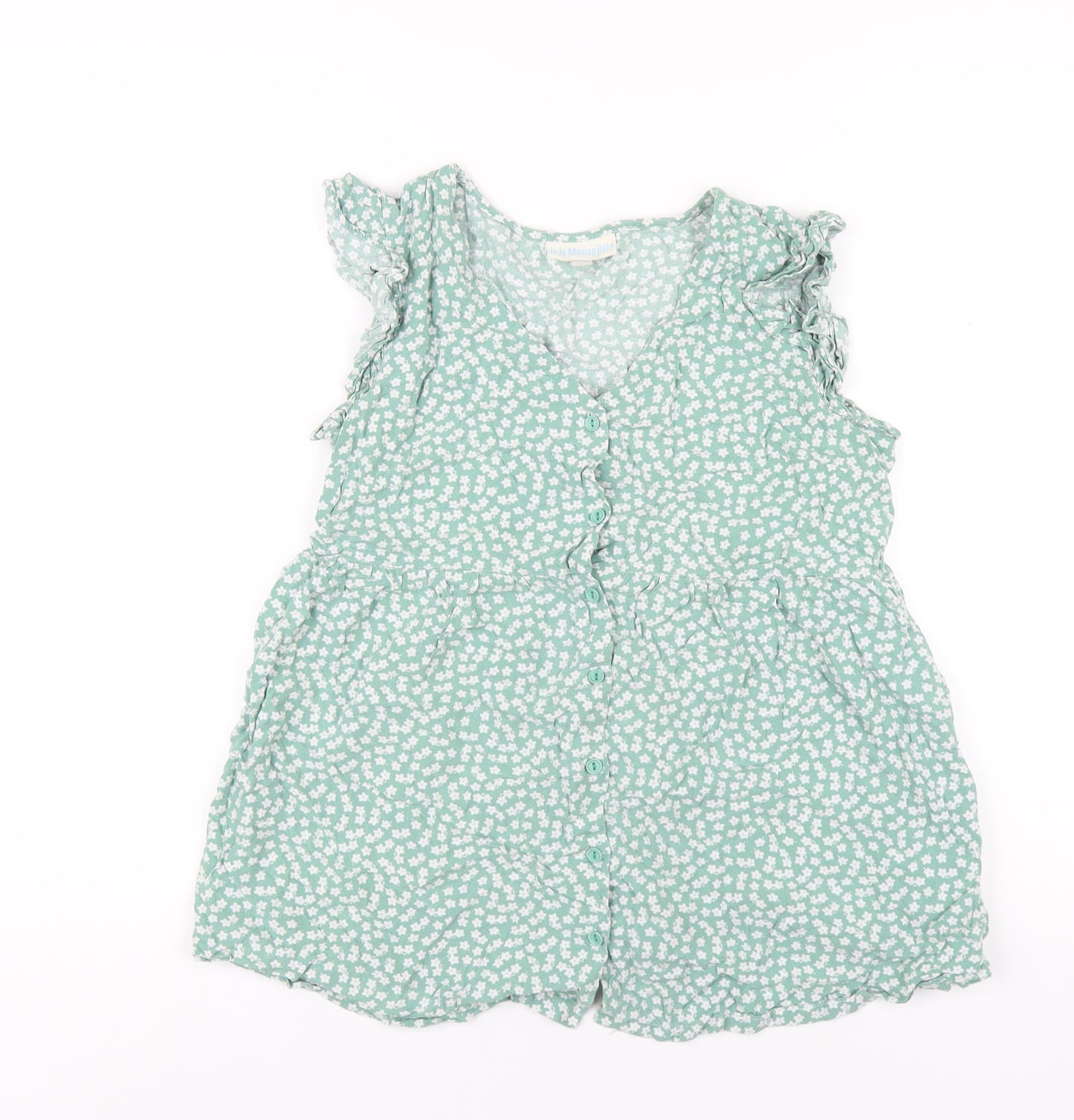JoJo Maman Bébé Womens Green Floral Viscose Basic T-Shirt Size M V-Neck