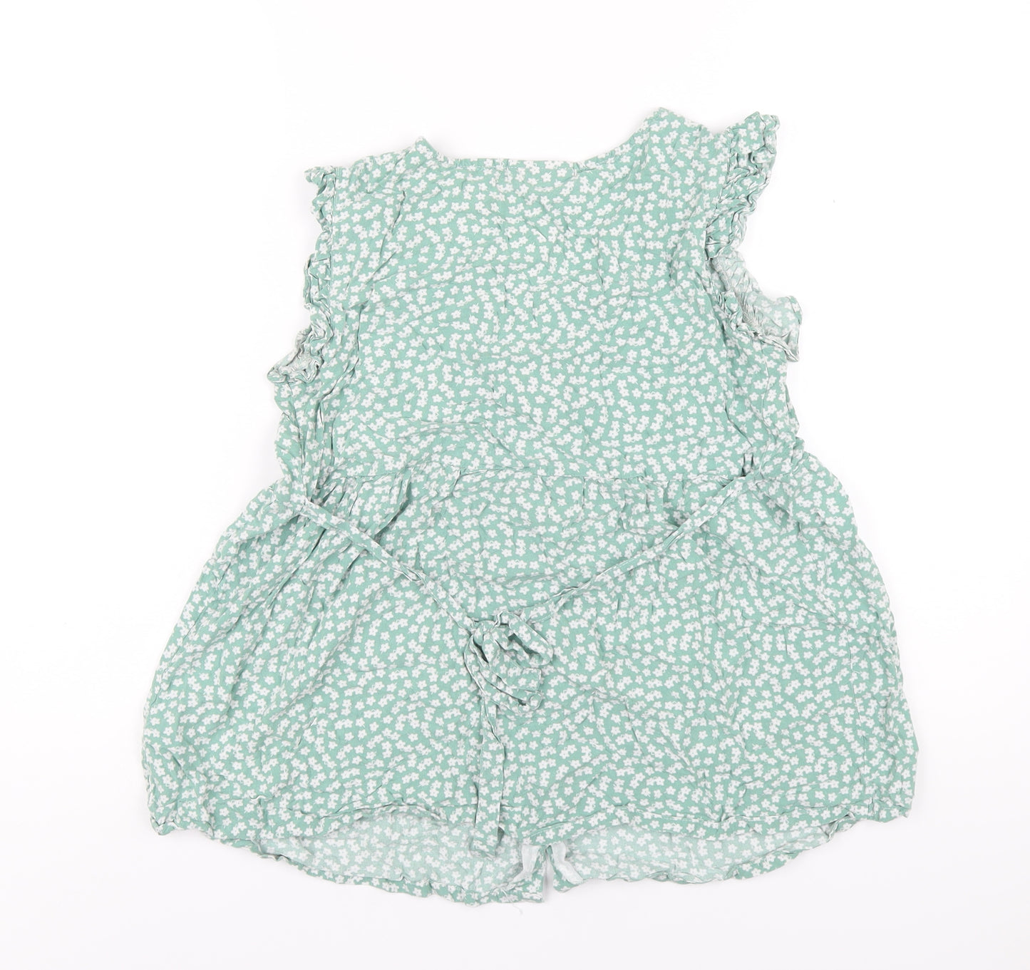 JoJo Maman Bébé Womens Green Floral Viscose Basic T-Shirt Size M V-Neck