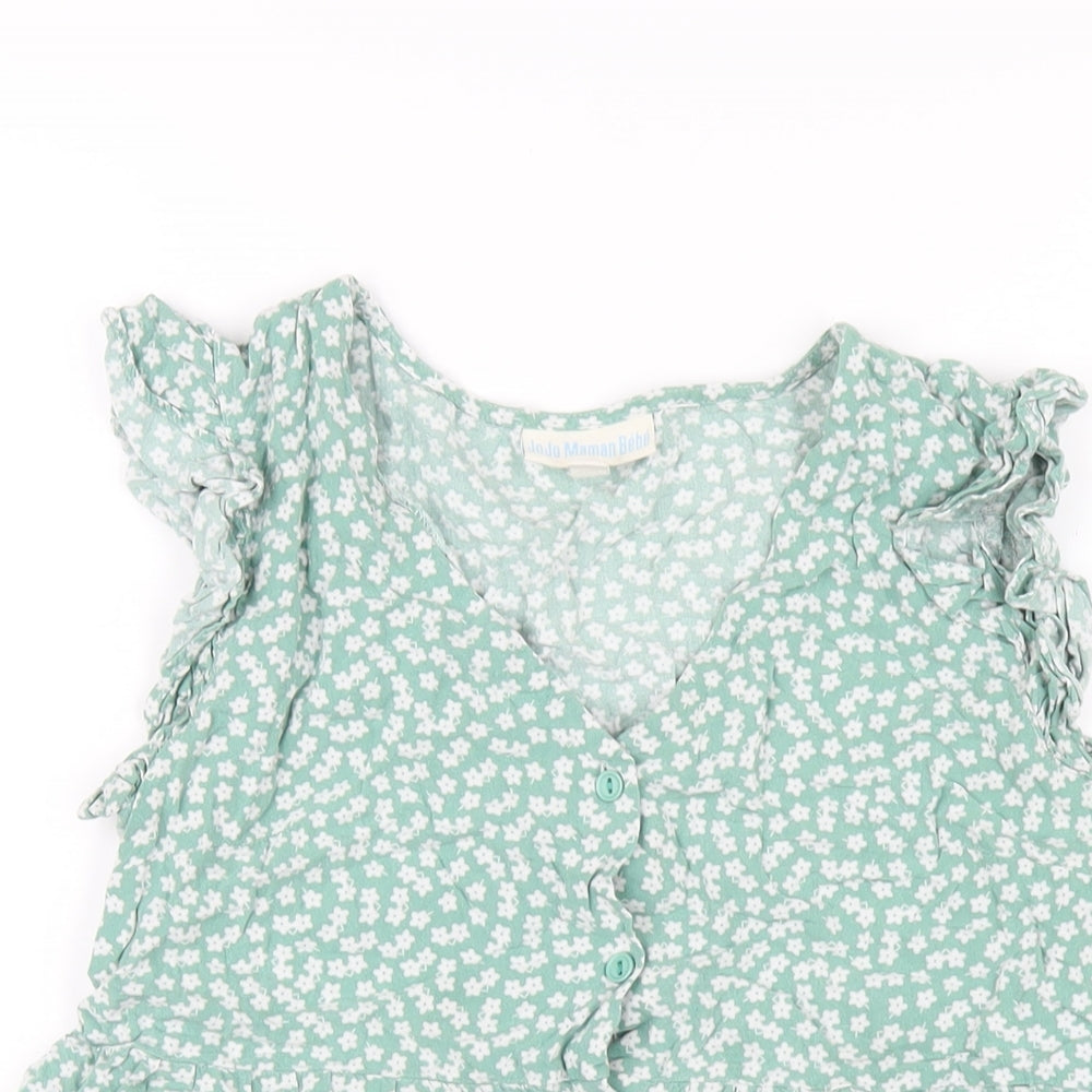 JoJo Maman Bébé Womens Green Floral Viscose Basic T-Shirt Size M V-Neck