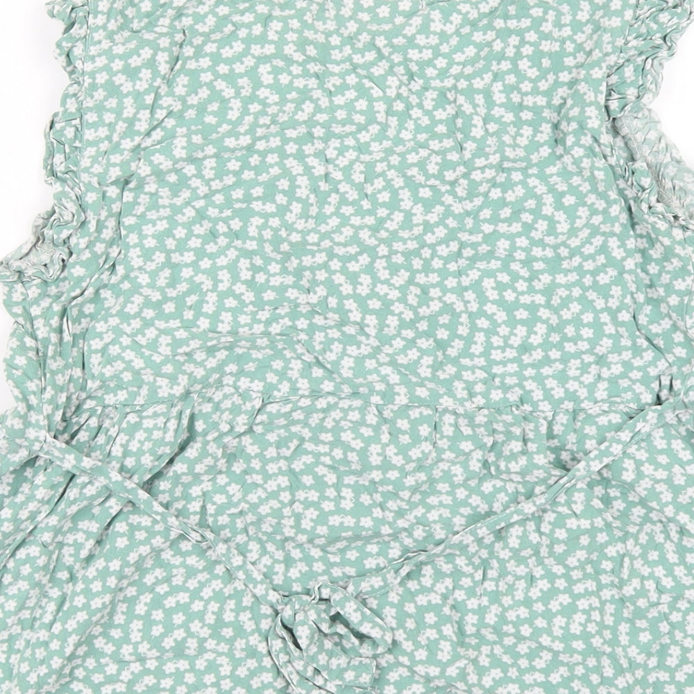 JoJo Maman Bébé Womens Green Floral Viscose Basic T-Shirt Size M V-Neck