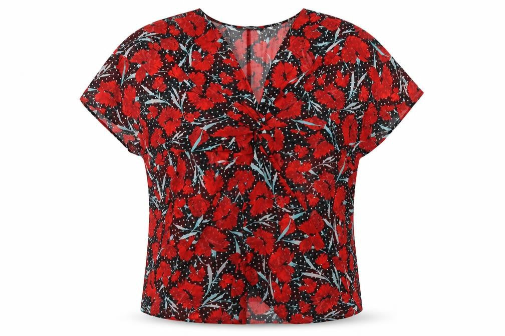 Front view of Bonmarché women’s multicoloured floral polyester a-line, size L, v-neck pullover