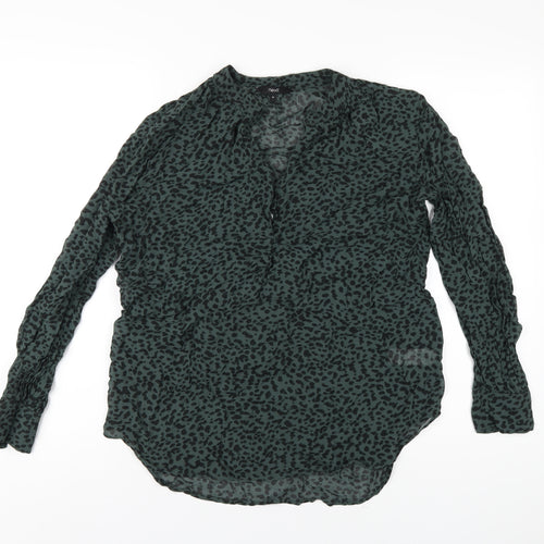 NEXT Womens Green Geometric Viscose Basic Blouse Size 10 V-Neck