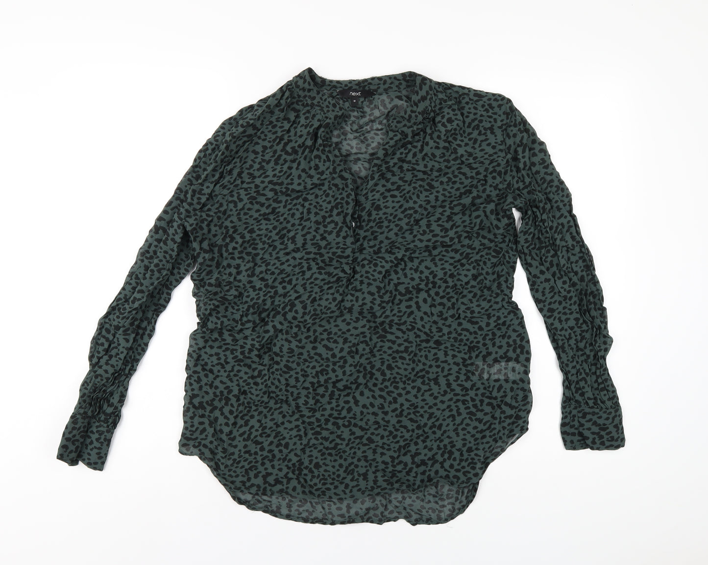 NEXT Womens Green Geometric Viscose Basic Blouse Size 10 V-Neck