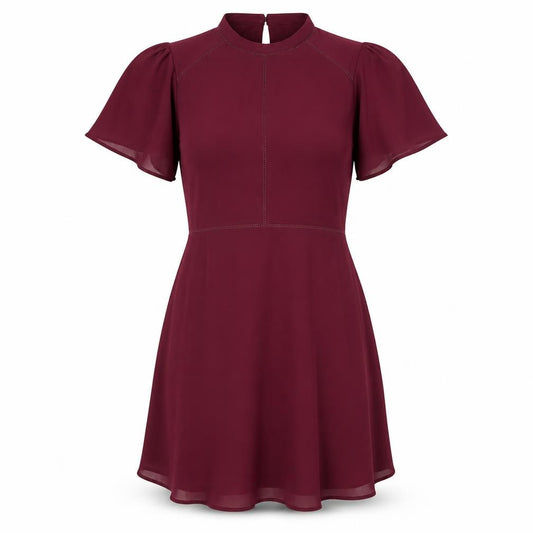 Front view of Oasis women’s purple polyester a-line, size UK 10, round neck zip