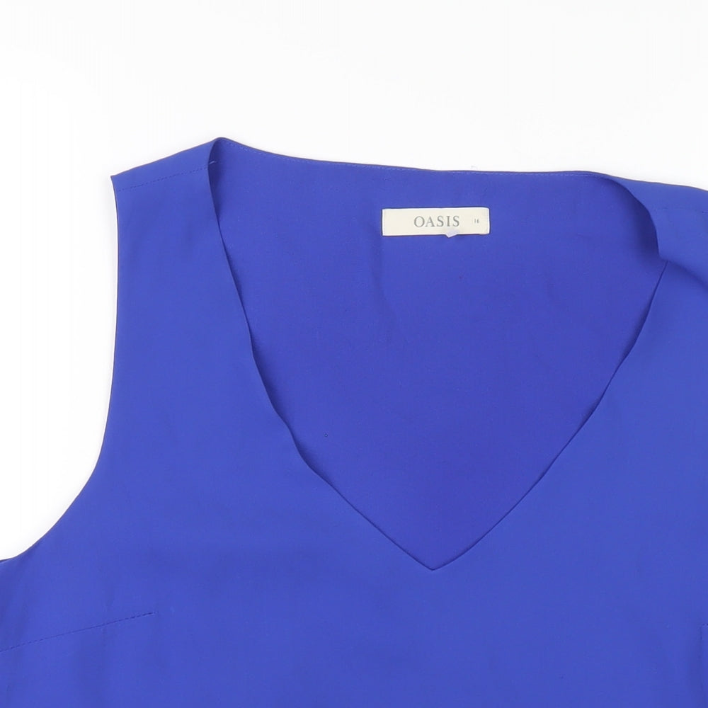 Oasis Womens Blue Polyester Basic Tank Size 16 V-Neck