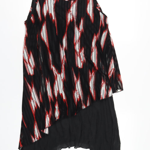 Stella Morgan Womens Black Geometric Polyester Tank Dress Size 14 Round Neck Pullover