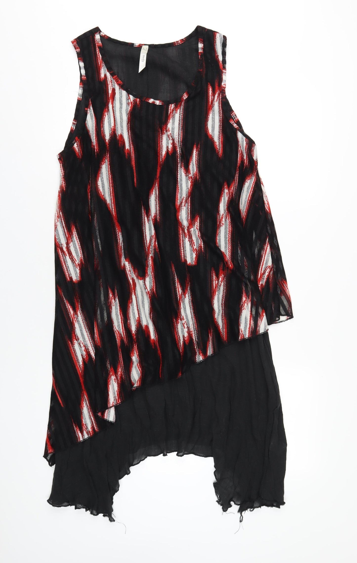 Stella Morgan Womens Black Geometric Polyester Tank Dress Size 14 Round Neck Pullover
