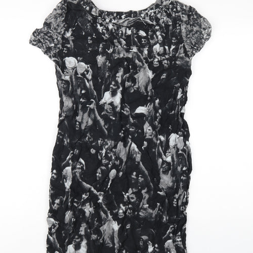 Zara Womens Black Geometric Viscose T-Shirt Dress Size M Boat Neck Pullover