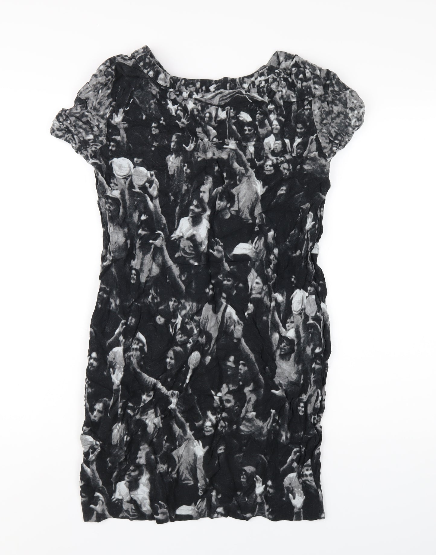Zara Womens Black Geometric Viscose T-Shirt Dress Size M Boat Neck Pullover